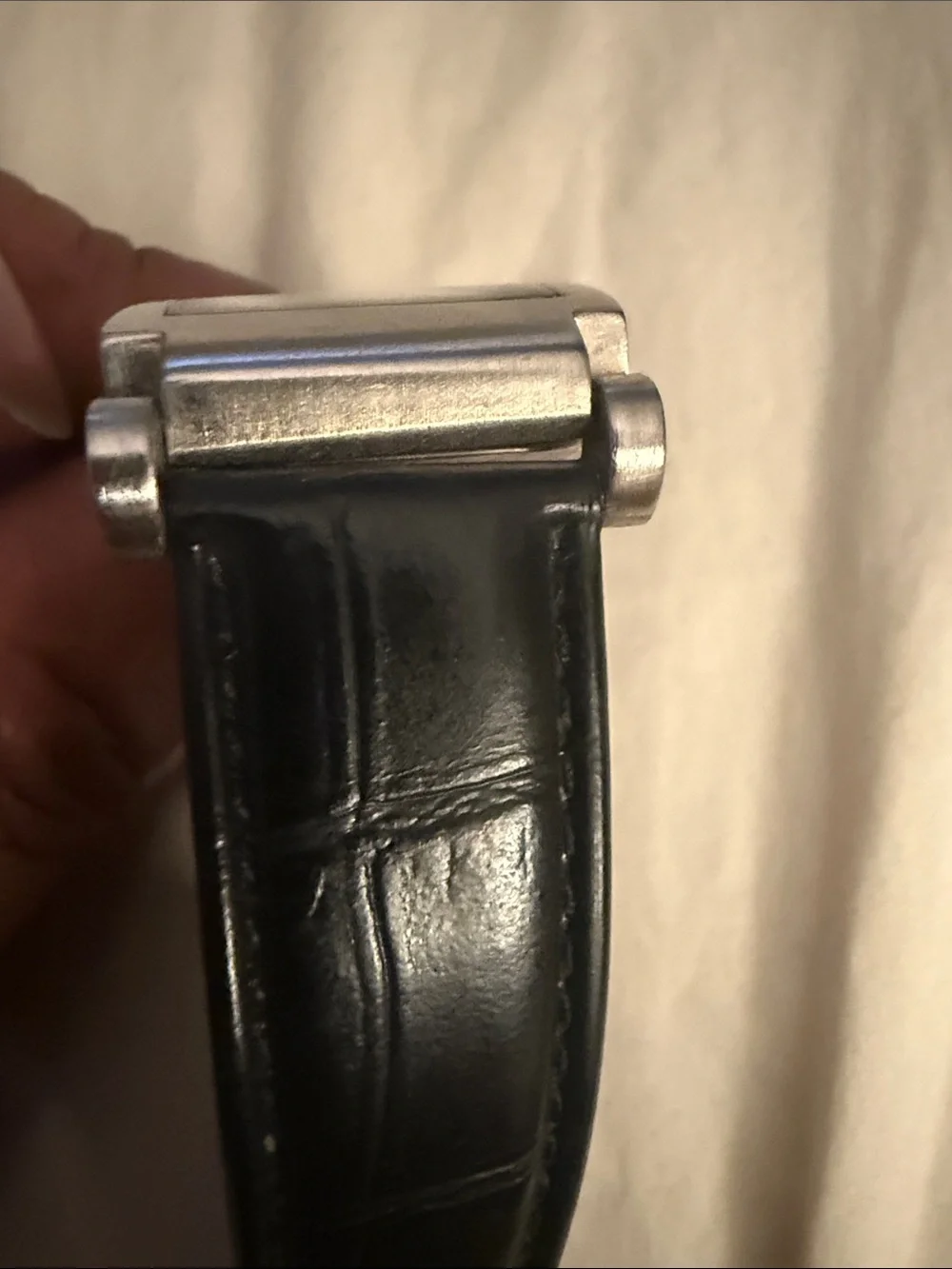 Benrus Quartz Analog Rectangle Stainless Steel Silver Black Leather White Dial